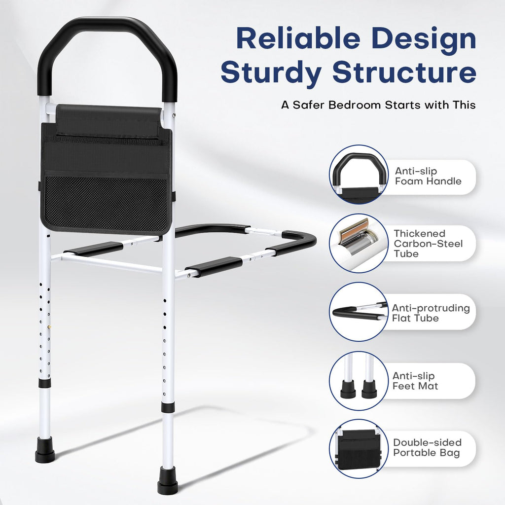MNIENT Bed Rails for Elderly Adults Safety - ASTM Approved Bed Side Rail for Seniors with Support Leg,Two-side Storage Bag, Non-Slip Bed Assist Cane Guard,Adjustable Bedrails for King,Queen,Full,Twins