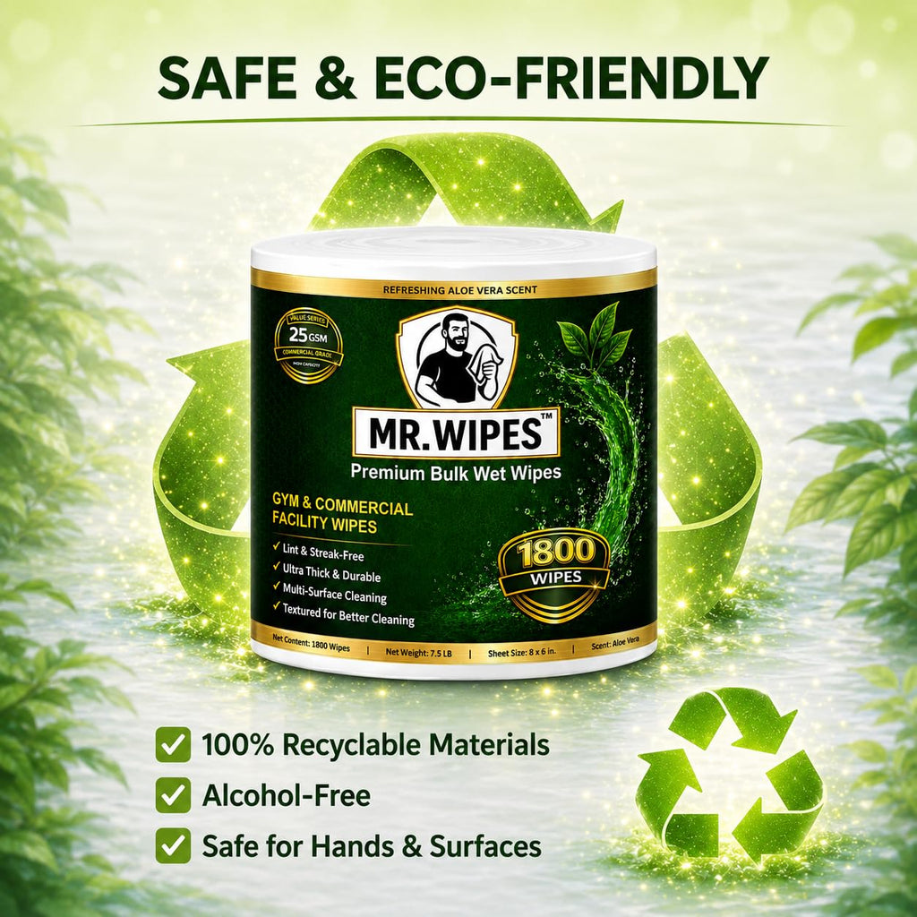 MR. WIPES Premium Bulk Wet Wipes – 1800 Count per Roll (4 Rolls), Gym & Fitness Equipment, Commercial Use, 8" x 6" Sheet, Value Series 25 GSM