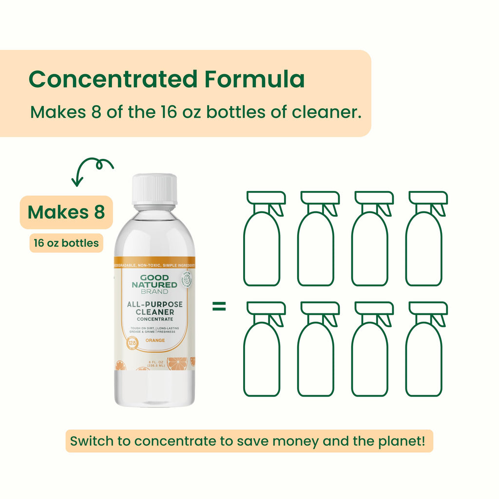 Good Natured Brand All-Purpose Cleaner Concentrate | Multi-Surface Cleaner | Natural Orange Essential Oil | Multipurpose Cleaner Concentrate All Surfaces | Orange | 8oz makes 128oz