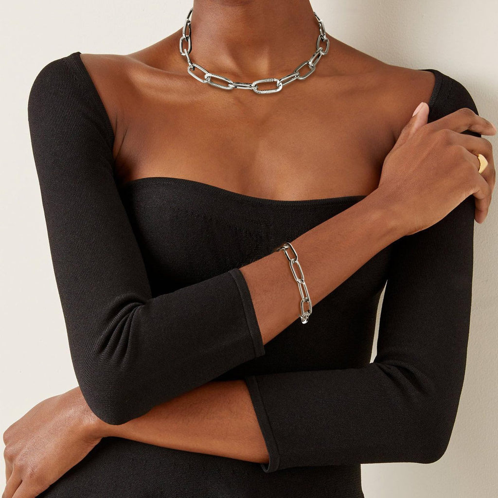 LANE WOODS Chunky Gold Necklace and Bracelet Set for Women, Paperclip Chain
