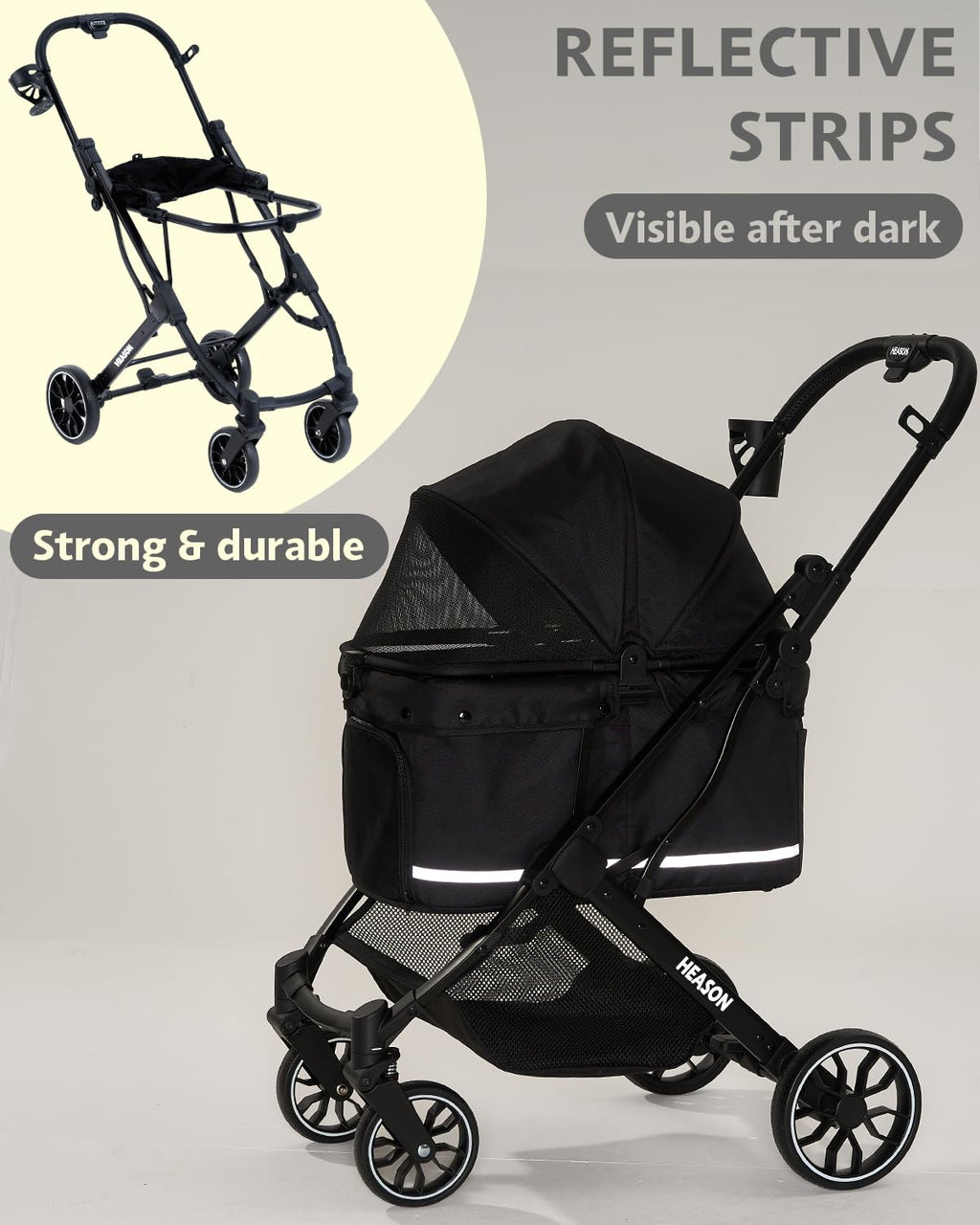Dog Stroller with Waterproof Rain Cover, Heavy-Duty All-Terrain 4-Wheel Pet Stroller with Adjustable Sunshade Canopy, Foldable Travel Dog Strollers for Small/Medium Dogs Up to 121 lbs