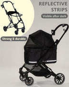Dog Stroller with Waterproof Rain Cover, Heavy-Duty All-Terrain 4-Wheel Pet Stroller with Adjustable Sunshade Canopy, Foldable Travel Dog Strollers for Small/Medium Dogs Up to 121 lbs