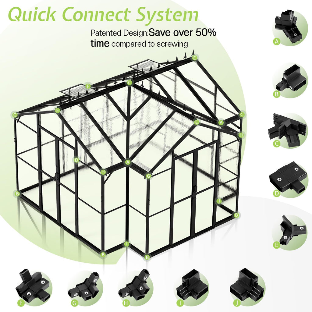 AMERLIFE 12 x 10 x 8-Ft Hybrid Polycarbonate Greenhouse