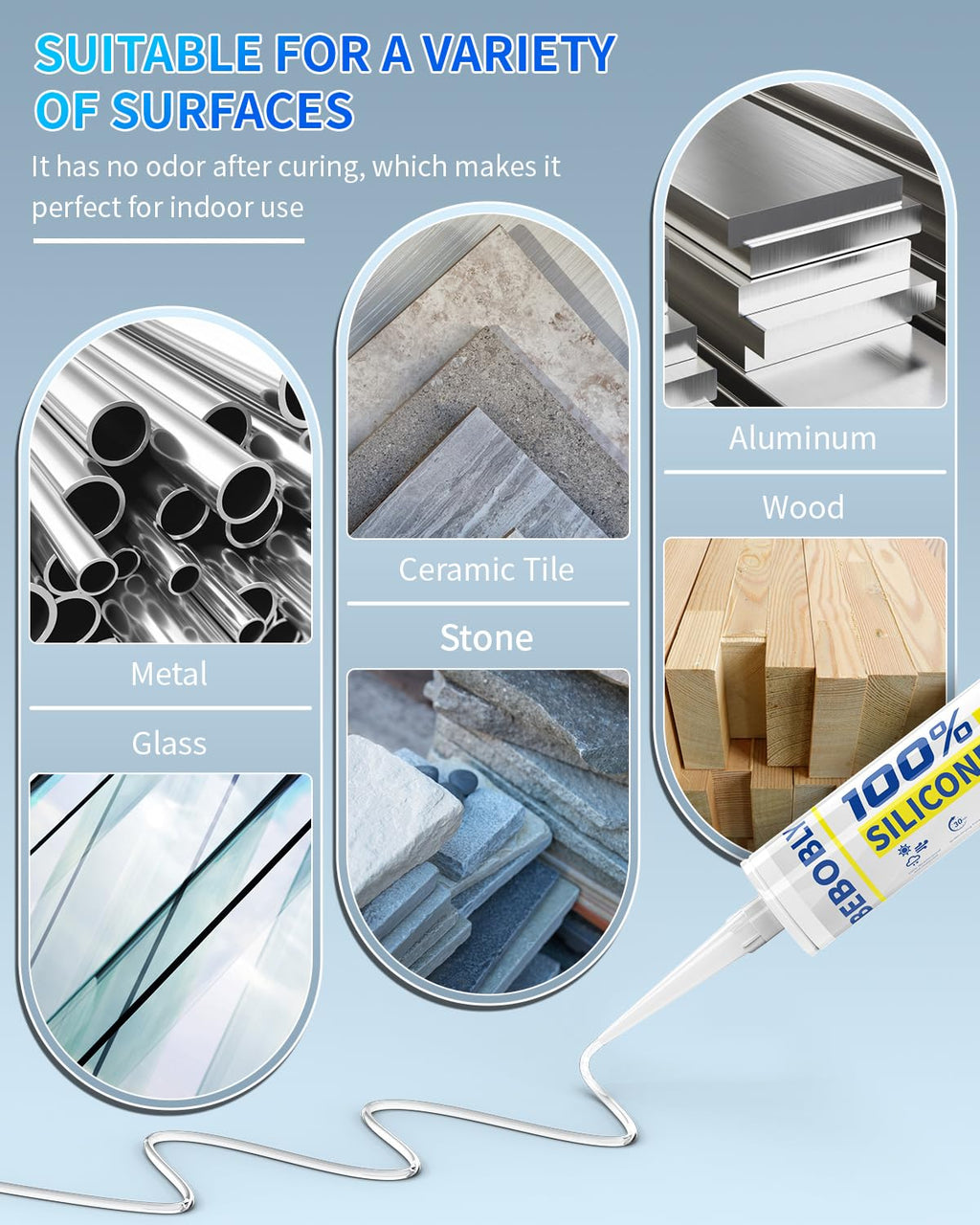 Silicone Caulk & Sealant Clear, 100% Waterproof Silicone Sealant, Shrink & Crack Proof, Silicone Caulking for Kitchen, Bathroom, RV, Interior & Exterior Use, 10.2 FL. OZ/300ML, 4 Pack