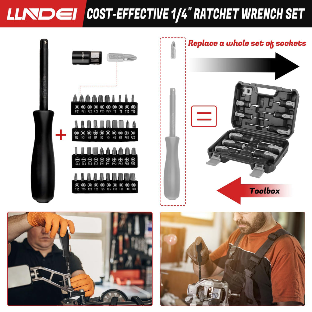 LLNDEI 3/8”Drive Impact Socket Set,Standard SAE(5/16 to 3/4-Inch) Metric Size(8-22mm), 95 Piece, CR-V Steel Deep&Shallow Kit, Adapters, Ratchet Handle, Screwdriver Bit Set, Spark Plug Socket, 6 Point
