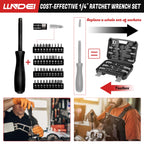 LLNDEI 3/8”Drive Impact Socket Set,Standard SAE(5/16 to 3/4-Inch) Metric Size(8-22mm), 95 Piece, CR-V Steel Deep&Shallow Kit, Adapters, Ratchet Handle, Screwdriver Bit Set, Spark Plug Socket, 6 Point