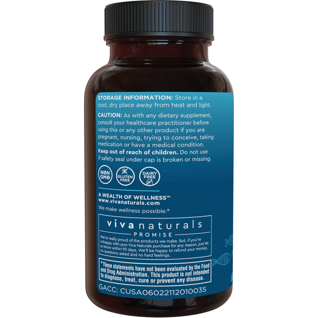 Viva Naturals Omega-3 Fish Oil, Triple Strength, 2500 mg, 60 Softgels – Re-Esterified Omega 3 Fatty Acids Including EPA, DHA, DPA - Pascatarian-Friendly
