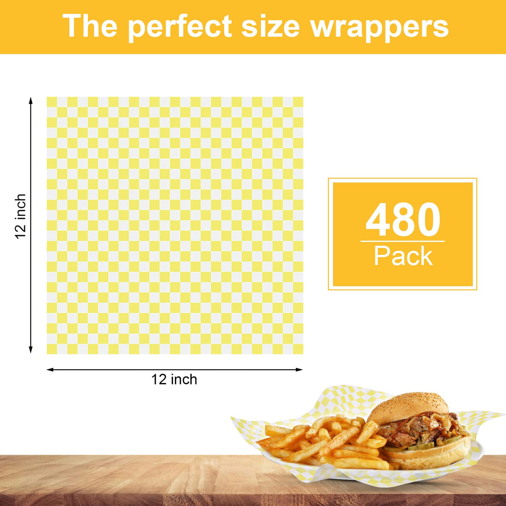 480pcs Deli Paper Sheets - 12x12 inch Variety Pack Checkered Wax Paper, Food Basket Liners for Wrapping Sandwiches Bread Burgers