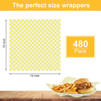 480pcs Deli Paper Sheets - 12x12 inch Variety Pack Checkered Wax Paper, Food Basket Liners for Wrapping Sandwiches Bread Burgers