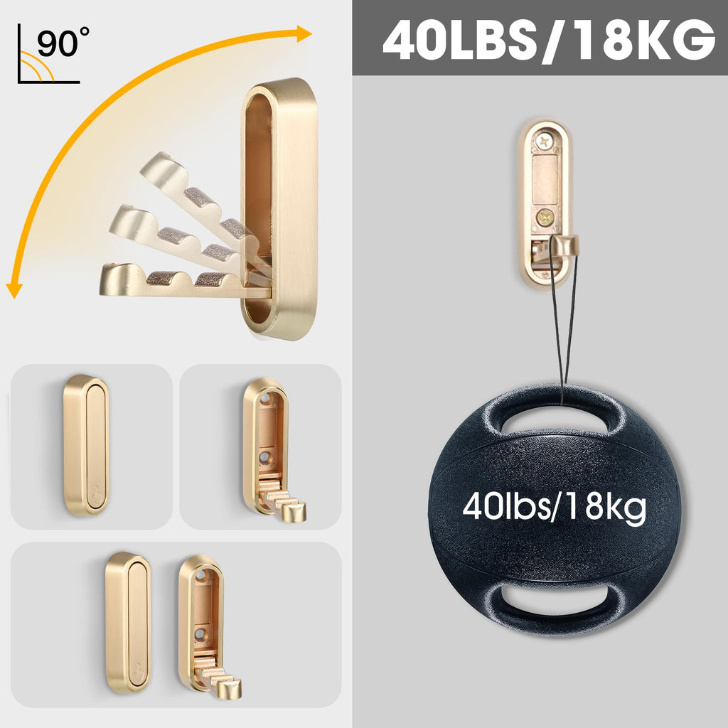 Dntorx Foldable Wall Hook, 40 lbs Heavy Duty Screw Mounted, Aluminum Alloy Flip-Down Gold Coat Hook, Space-Saving Folding Wall Hanger for Bathroom Bedroom Entryway Closet, Includes Screws (4 Pack)