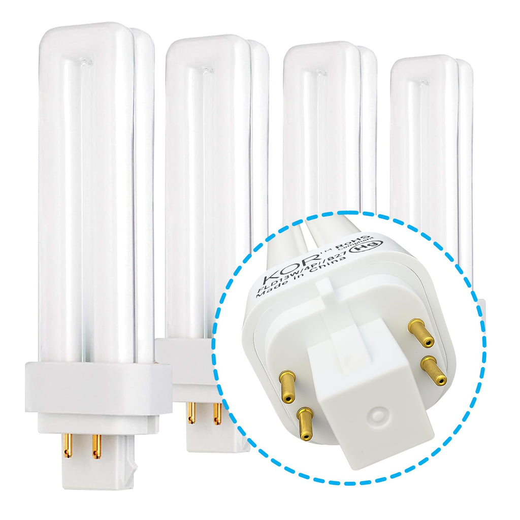 KOR 13W CFL Light Bulb, Double Tube, G24Q-1 4-Pin Base, 4100K Cool White – Pack of 4 (Replaces Philips, GE Models)