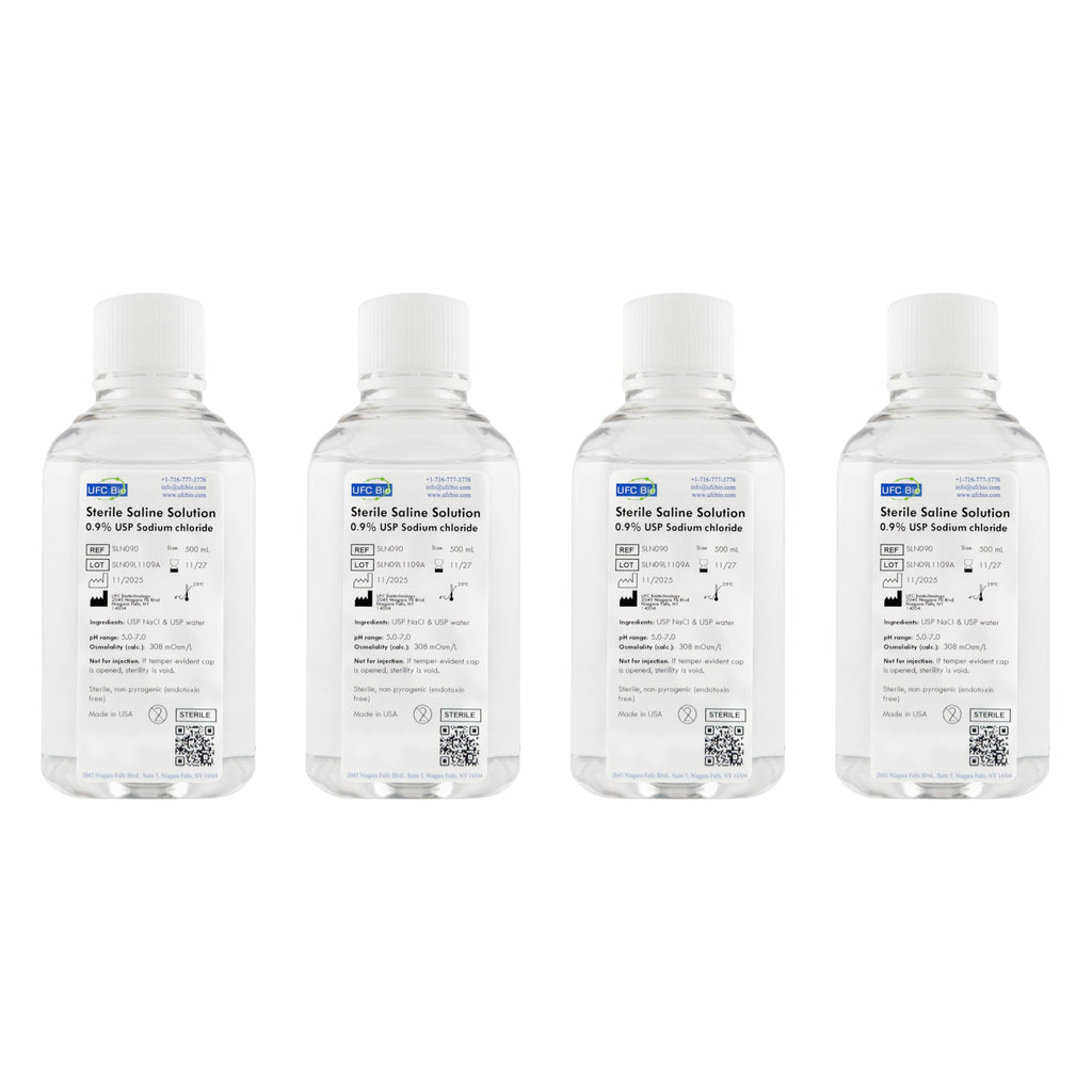 UFC Bio 0.9% Normal Saline Solution - Sterile USP Sodium Chloride - Made in USA - 500 mL - (4 Pack - 2000 mL Total)