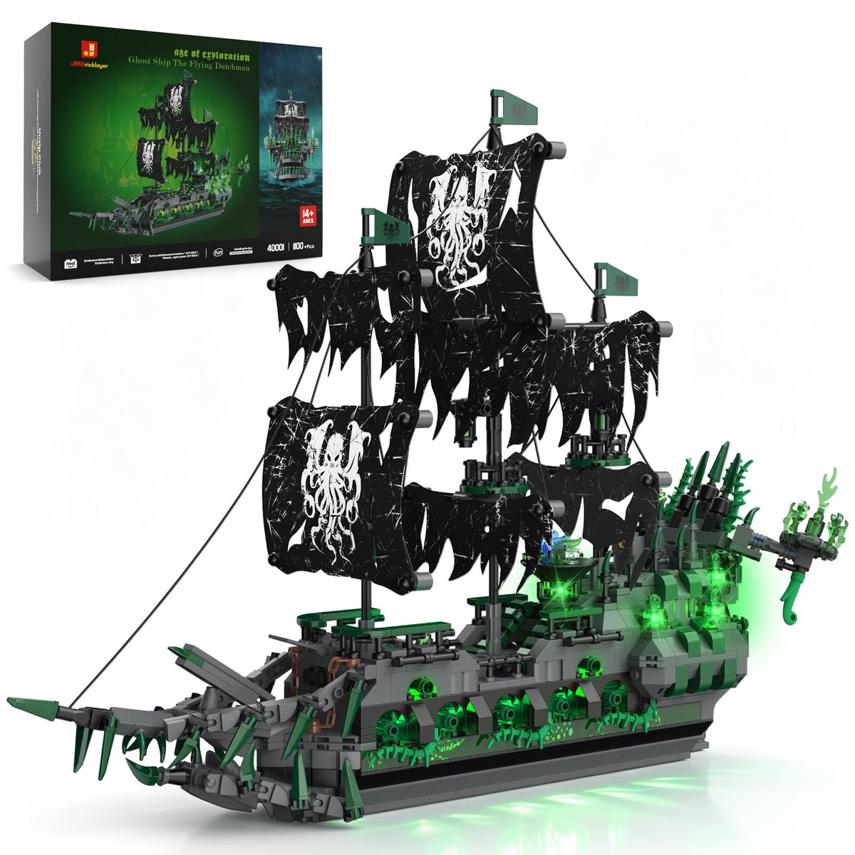 JMBricklayer Flying Dutchman Pirate Ship Building Set for Adults with LED