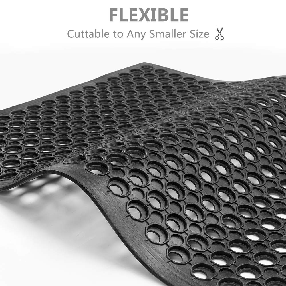 ROVSUN Rubber Floor Mat with Holes, 36''x 60'' Anti-Fatigue/Non-Slip Drainage Mat, for Industrial Kitchen Restaurant Bar Bathroom Utility Garage Pool Entry Door Mat, Indoor (36''x 60'' Black 2Pcs)