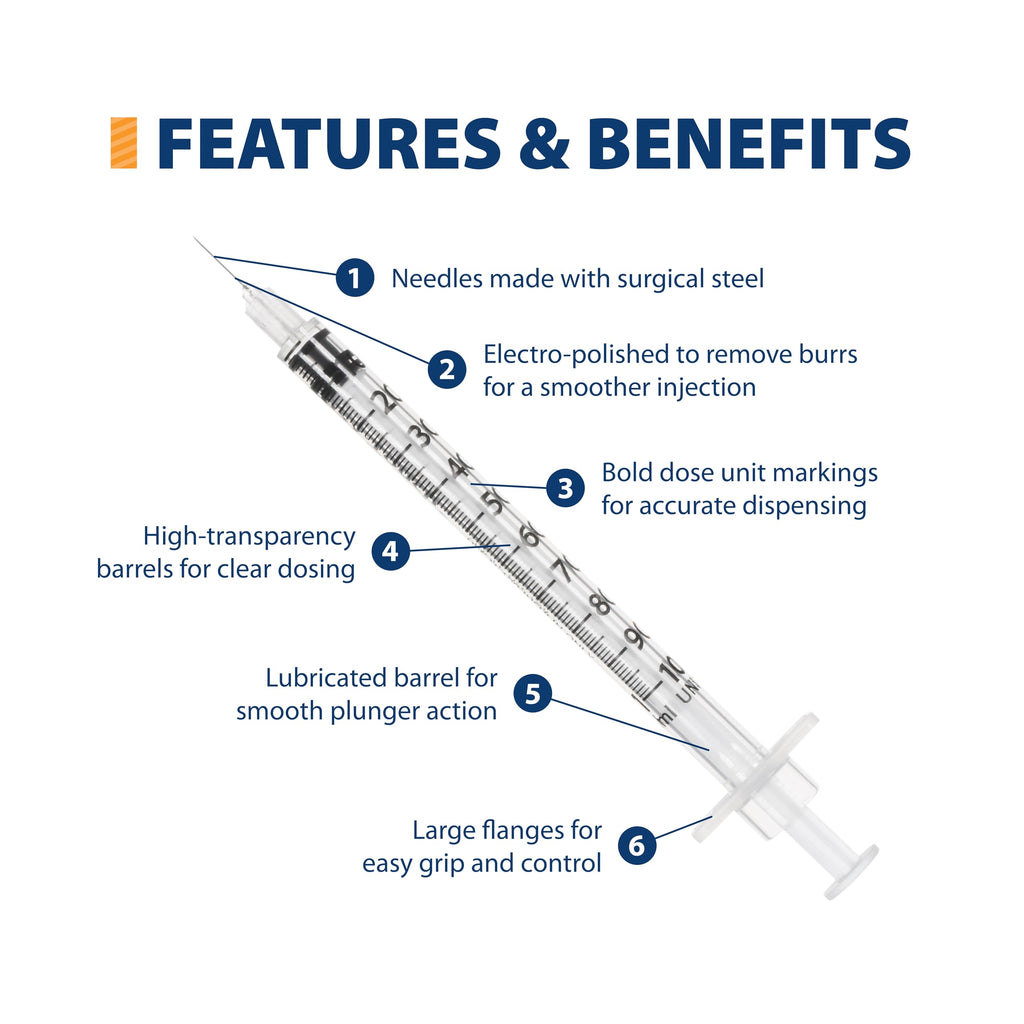 EasyTouch U-100 Insulin Syringes (27G 1.0cc 1/2") - 100ct.