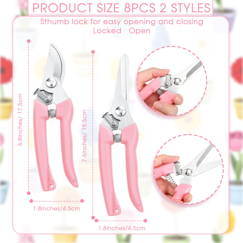 Jutom 8 Pcs Garden Shears Pruning Scissors Clippers Sharp Hand Pruners for Gardening Tools Cutting Flowers Trimming Plants Bonsai Fruits Picking, 4 Bypass Blade and 4 Straight Blade