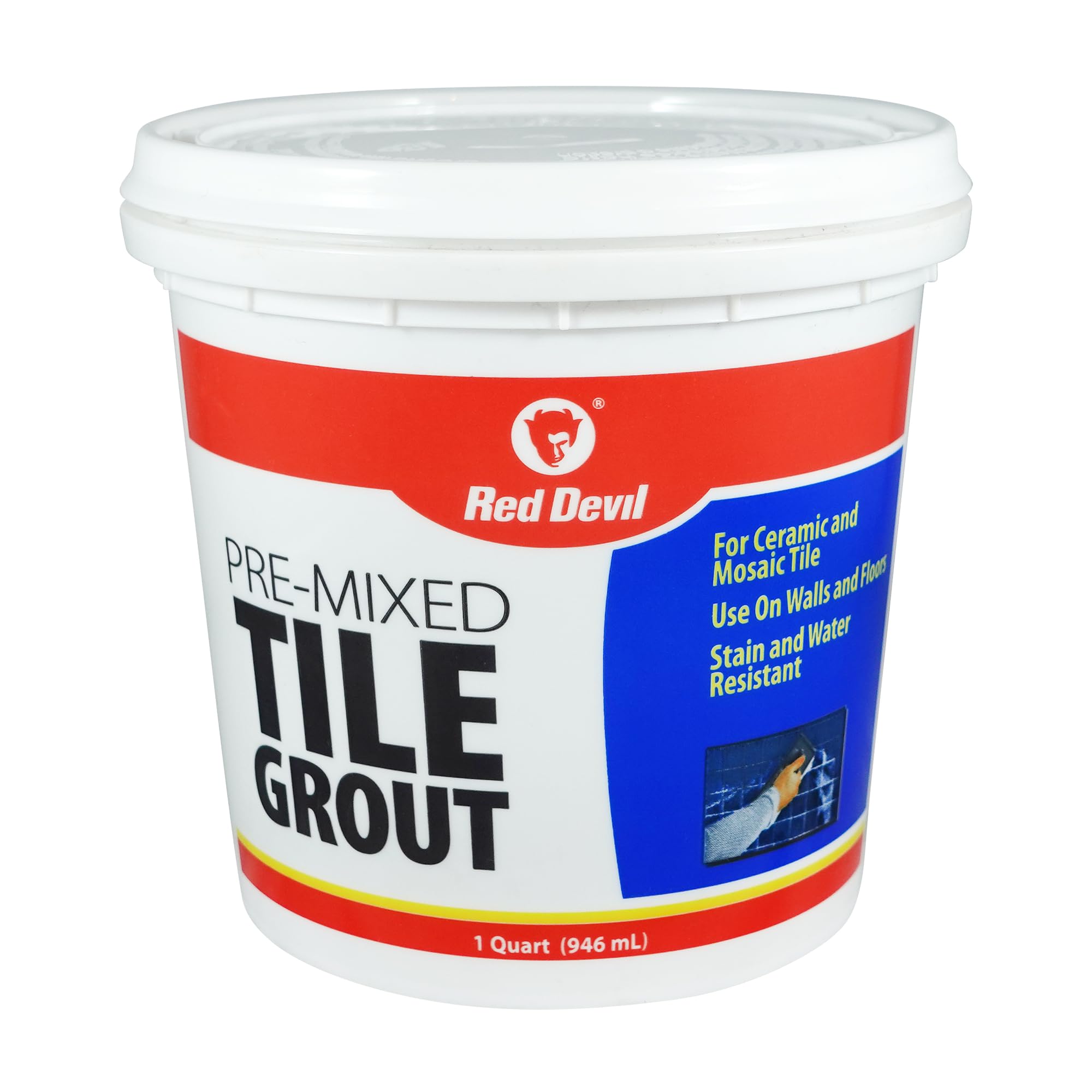 Red Devil 0424 Pre-Mixed Tile Grout - Professional Quality, Excellent Adhesion, Ideal for Wall & Floor Use - 1 Quart, White, Made in USA