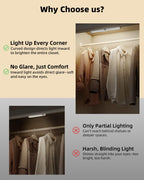 EZVALO 13-inch Motion Sensor Closet Lights, 1800mAh Rechargeable Battery Lights with Rotatable Sensor, Glare-Free, 3 Color Temps & Dimmable Cabinet Lights for Closet, Pantry, Wardrobe - 2 Pack