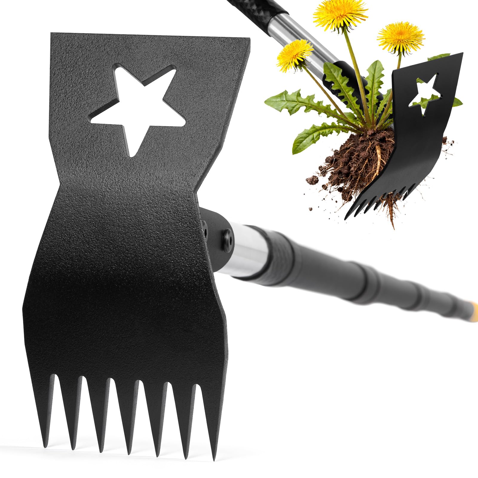 BlumeTrec 2-in-1 Weed Rake and Garden Hoe, 68" Weed Puller Tool with Long Handle, Manual Weeds Remover, Heavy Duty Stand Up Weeder Uprooting Weeding Pull Tool for Garden Yard Lawn Patio