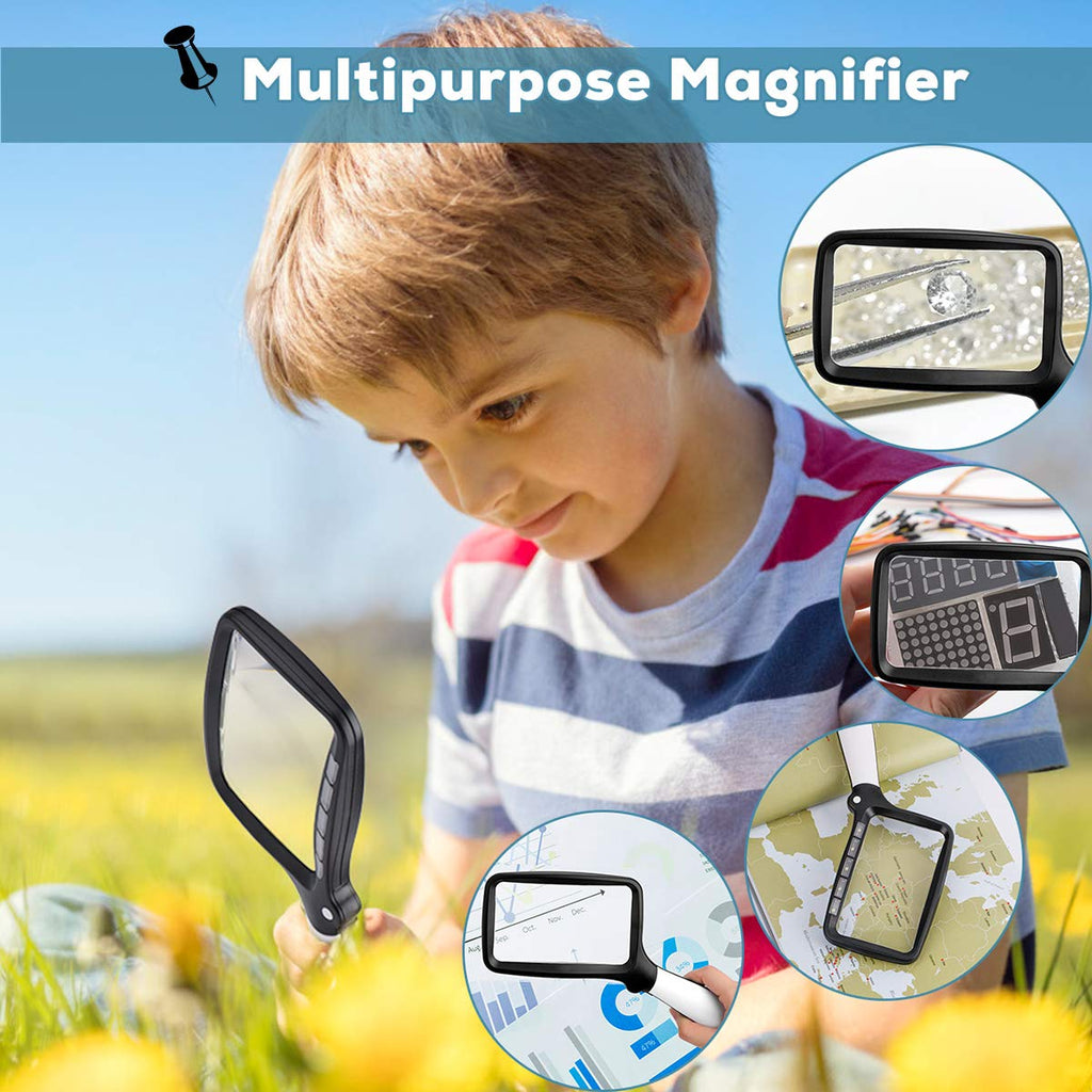 Folding Handheld Magnifying Glass with Light, 3X Large Rectangle Reading Magnifier with Dimmable LED for Seniors with Macular Degeneration, Newspaper, Books, Small Print, Lighted Gift for Low Visions