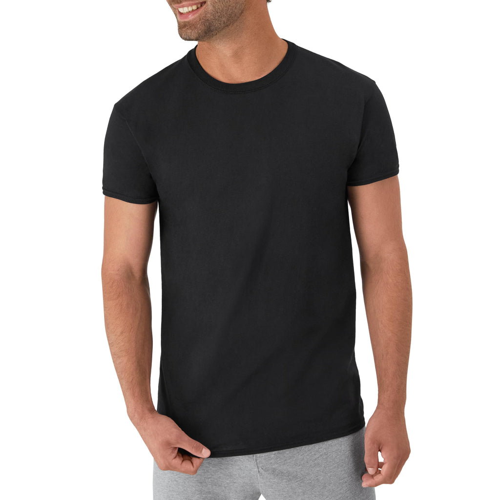 Hanes Mens Cotton, Moisture-wicking Crew Tee Undershirts, Multi-packs, Black/Grey/Blue Assorted - 6 Pack, Medium US