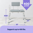 Medline Padded Transfer Bench for Bathtub and Shower, Height Adjustable, Slip-Resistant Legs, Rust-Resistant, Side Arm & Back Rest for Extra Support, 400 lb. Weight Capacity, Tool-Free Assembly