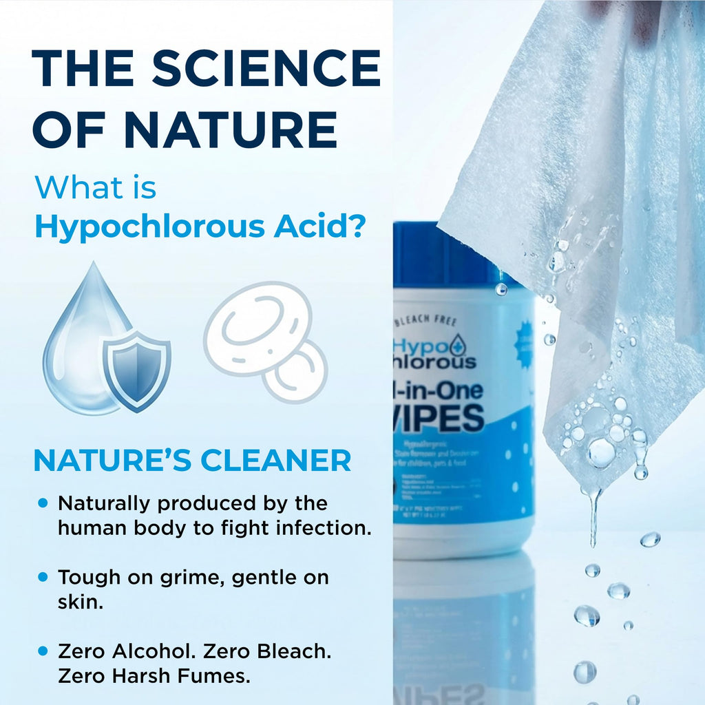 Hypo+Chlorous Hypochlorous Acid Wipes – 100 Count Non-Toxic Cleaner for Skin, Baby, Pet, Home & Gym – Bleach-Free