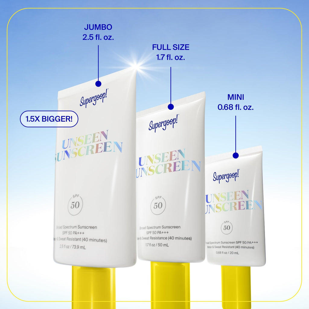 Supergoop! Unseen Sunscreen - SPF 50 - Clear & Invisible Face Sunscreen + Broad Spectrum + Makeup-Gripping Primer - Weightless, Scentless, Oil Free - For All Skin Types & Tones - 2.5 fl oz