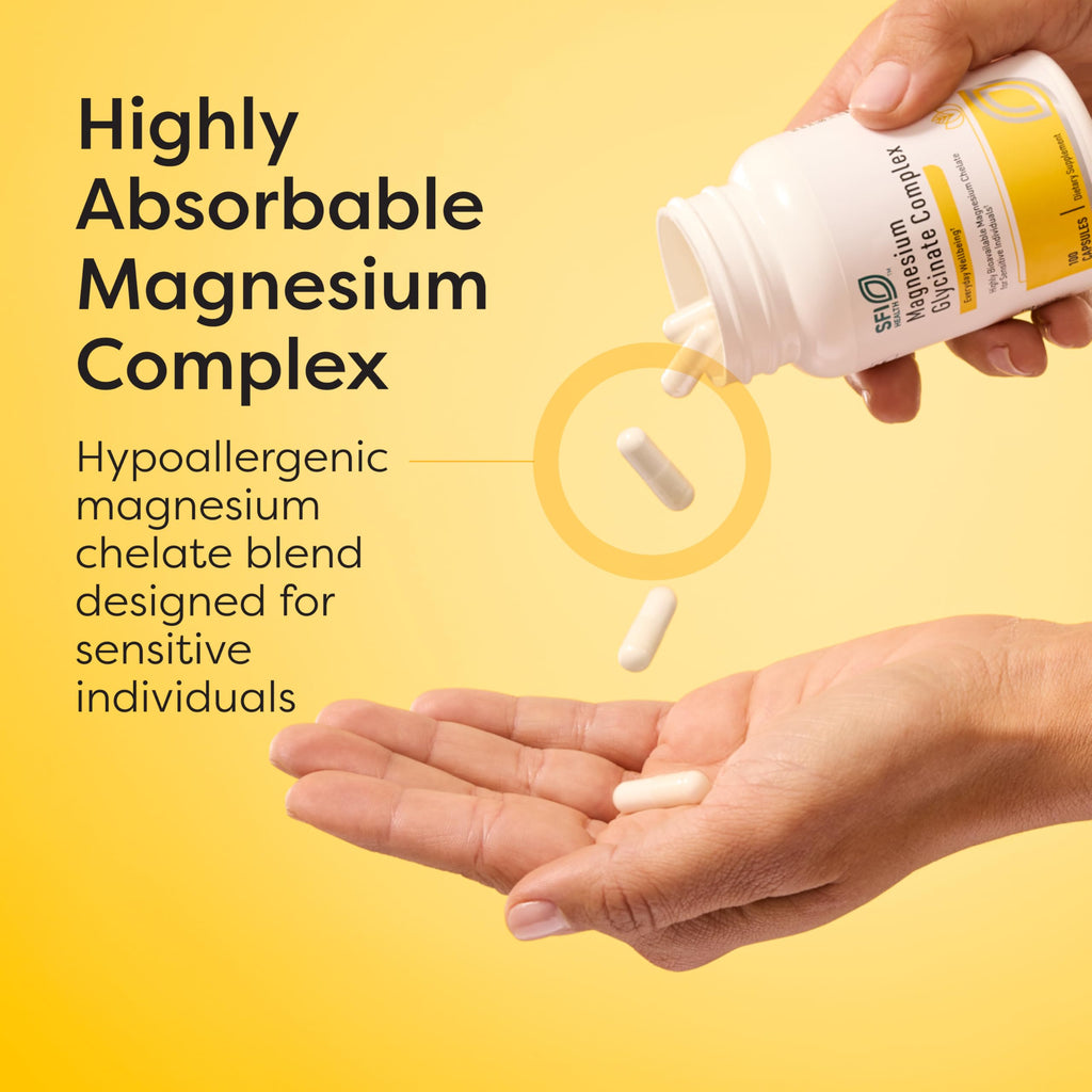 Klaire Labs SFI Health Magnesium Glycinate Complex - Chelated Magnesium Blend for Optimal Absorption - Supports Healthy Bones, Muscles & Energy Levels - Gentle on Digestion (100 Capsules)