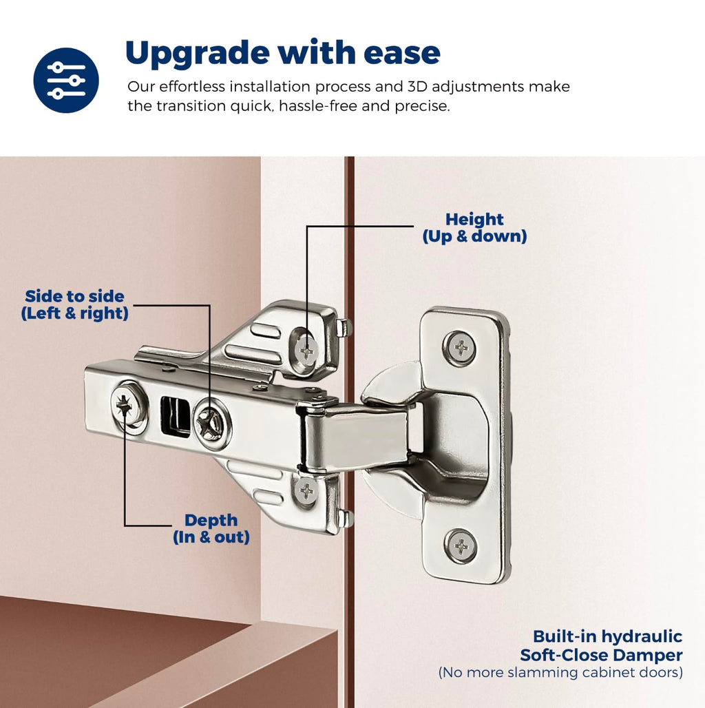 Ravinte 5 Pairs 10 Packs Full Overlay Cabinet Door Hinges,105 Degree Adjustable Concealed Kitchen Cabinet Hinges Soft Close for Face Frame Cabinet