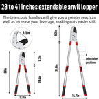 GARTOL Heavy-Duty Extendable Loppers, 28"-41" Telescopic Tree Trimmer, Double Ratcheting Branch Cutter, Anvil Lopper for Thick Branches, Cuts 2" Dry Wood