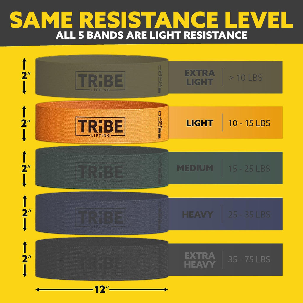 Tribe Lifting Fabric Resistance Bands for Glutes & Legs | 5 Fabric Workout Bands Set | Thick Booty Bands for Squats, Lunges, Hip Training, Physical Therapy & Home Workouts