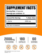 BulkSupplements.com L-Serine Capsules - Serine Supplement, Amino Acids Supplement - Gluten Free, 3 Capsules per Serving, 180 Count (Pack of 1)