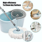 Spin Mop and Bucket with Wringer Set, 360° Spinning Mop Bucket System with 3 Microfiber Mop Replacement Heads, Adjustable Handle for Floor Cleaning (Light Blue)