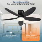 Surtime 42" Ceiling Fans with Lights-Low Profile Ceiling Fan with Light and Remote Control,Flush Mount,DC Reversible,LED Dimmable Blakc Ceiling Fans for Bedroom,Indoor/Outdoor Patio Use