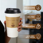 BYSNOW 20 oz 50 pack Disposable Paper Coffee Cups, Paper To Go Cups with Lids, Sleeves and Stirring Sticks, Hot Paper Cups for Home, Office and Party (White 20oz)