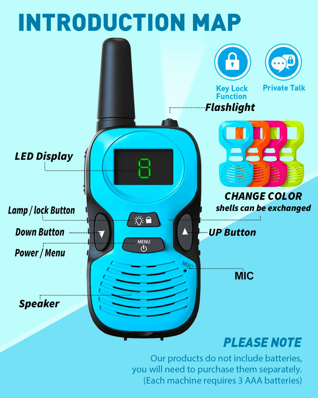 Walkie Talkies for Kids Long Range: 4 Pack 4-Color Replaceable Back Shell
