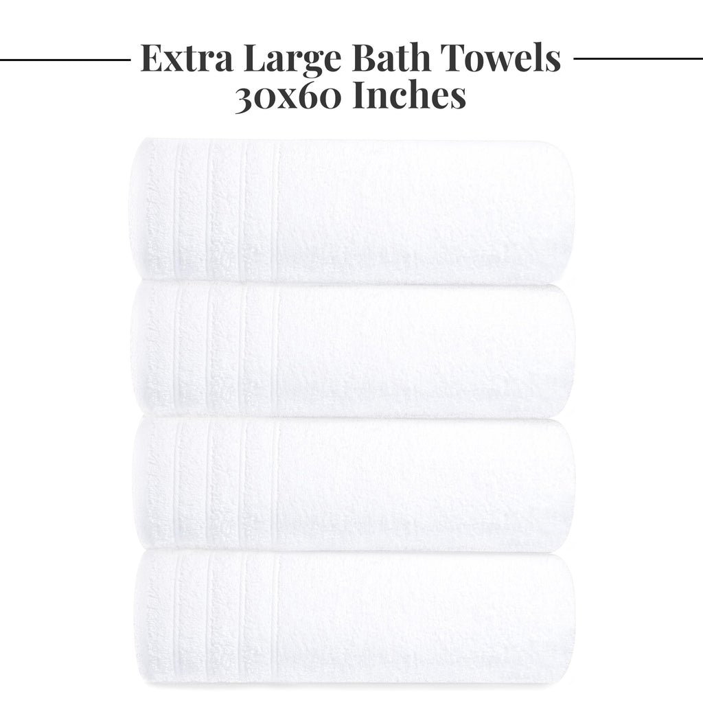 Tens Towels 4 Piece Extra Large Bath Towels 30 x 60 Inches, White