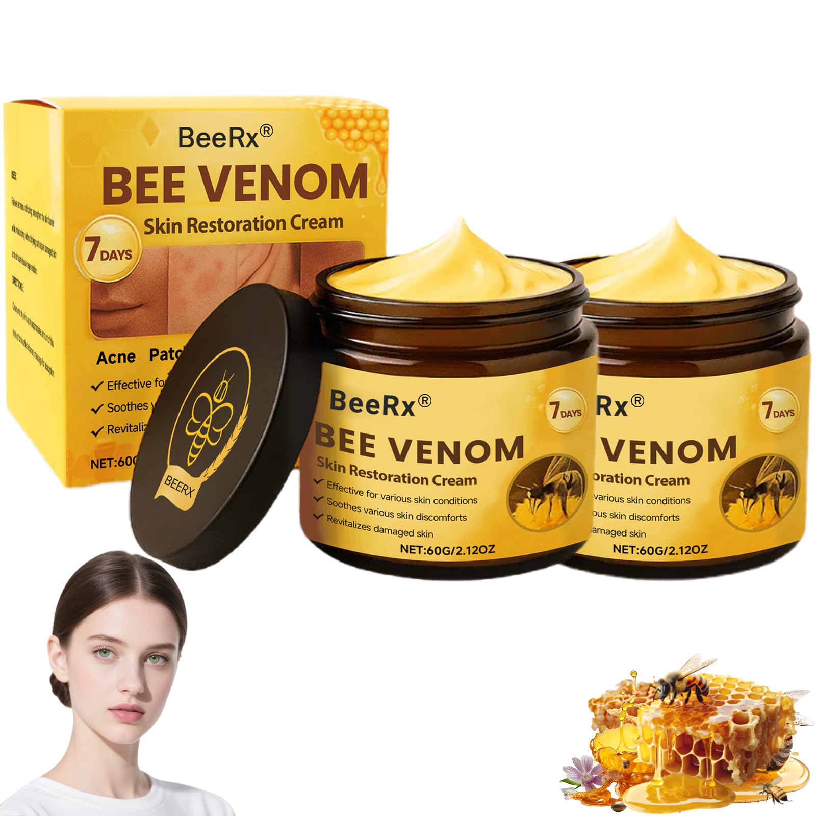 BeeRx Bee Venom Skin Treatment Cream, Professional Bee Venom Cream, BeeRx Anti Aging Serum, Repair,Reducing The Appearance of Blemishes, Natural Ingredients for All Skin Types (2 Bottle)