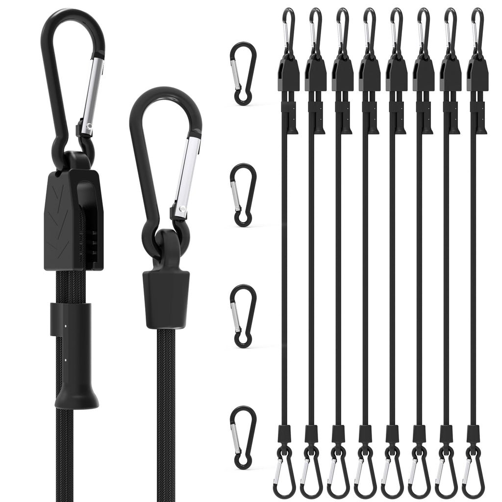 Joneaz Adjustable Bungee Cords with Hooks, 8 Pack Heavy Duty 36-inch Shock Straps, UV Resistant & Durable Carabiner Clips for Outdoor Use