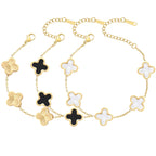 AIPPK 18K Gold Plated Clover Bracelet Set for Women Four Leaf Lucky Flower Bracelets Fashion Simple Jewelry Gifts for Women 3Pcs，white+black+gold