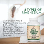 Magnesium Complex Supplement 180 Capsules (426mg Elemental Magnesium Provided by 2,300mg of Eight Different Forms of Magnesium) MAG-8 Provides 100% Daily Recommended Value of Magnesium by Double Wood