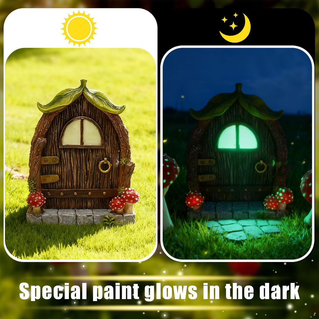 ChilArt Mushroom Fairy Door for Tree - Glow in The Dark Yard Art