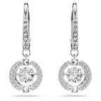Swarovski Una Drop Pierced Earrings with Crystal Pavé Surrounding a Round, White Floating Stone on a Rhodium Finished Setting