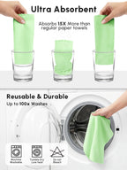 SOOWASH Microfiber Cleaning Cloths Roll, 75 Pack Tear Away Microfiber Towels Roll, 12" x 12" Lint Free Rags, Reusable Cleaning Cloths, Washable, Scratch Free,Ultra Absorbent Dish Rags(Green)