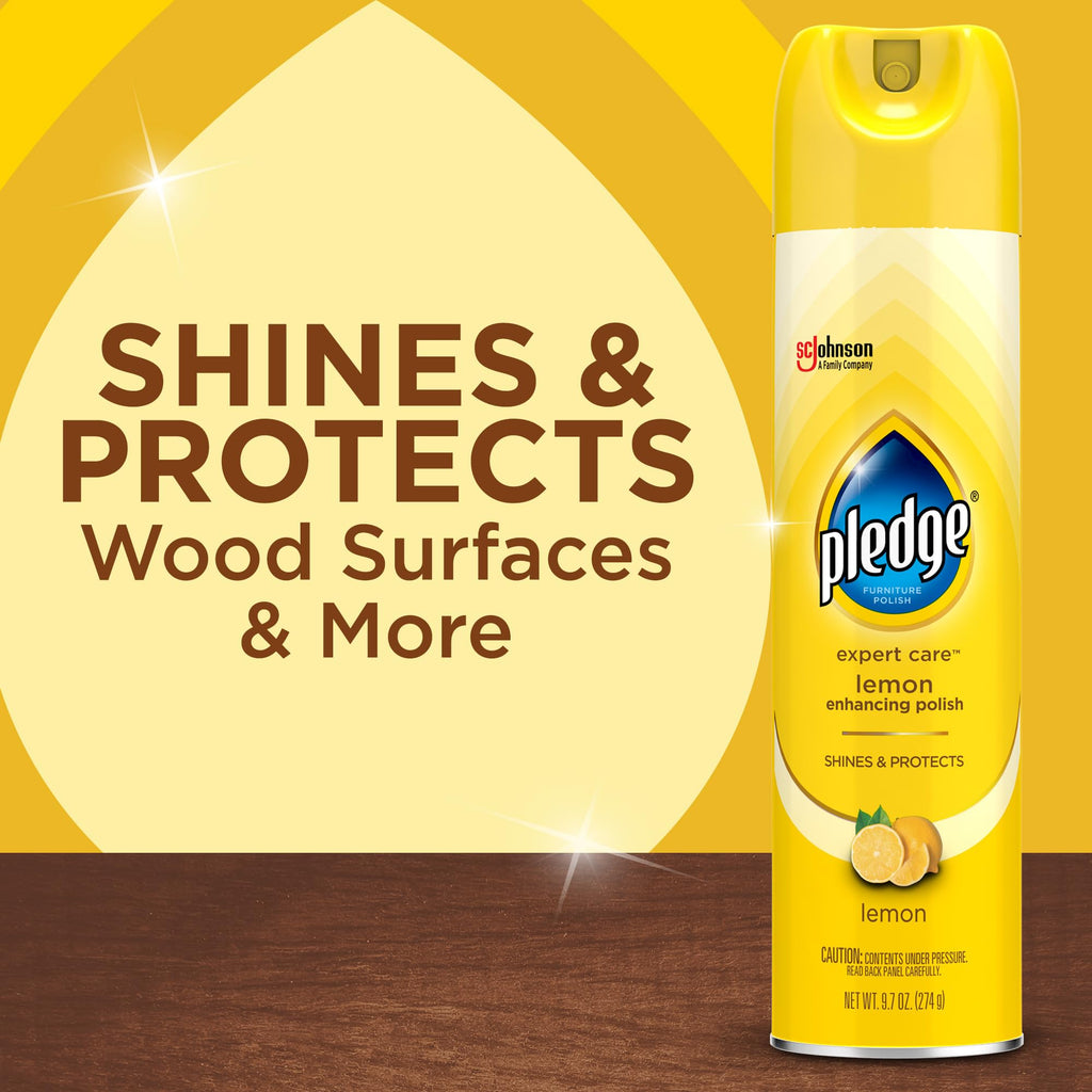 Pledge Enhancing Polish Spray, Wood Furniture & Stainless Steel Polish, Remove Dust and Fingerprints, Fast Shine and Protect, Prevent Scratches & Knicks - Lemon Scent, 9.7oz, Pack of 3