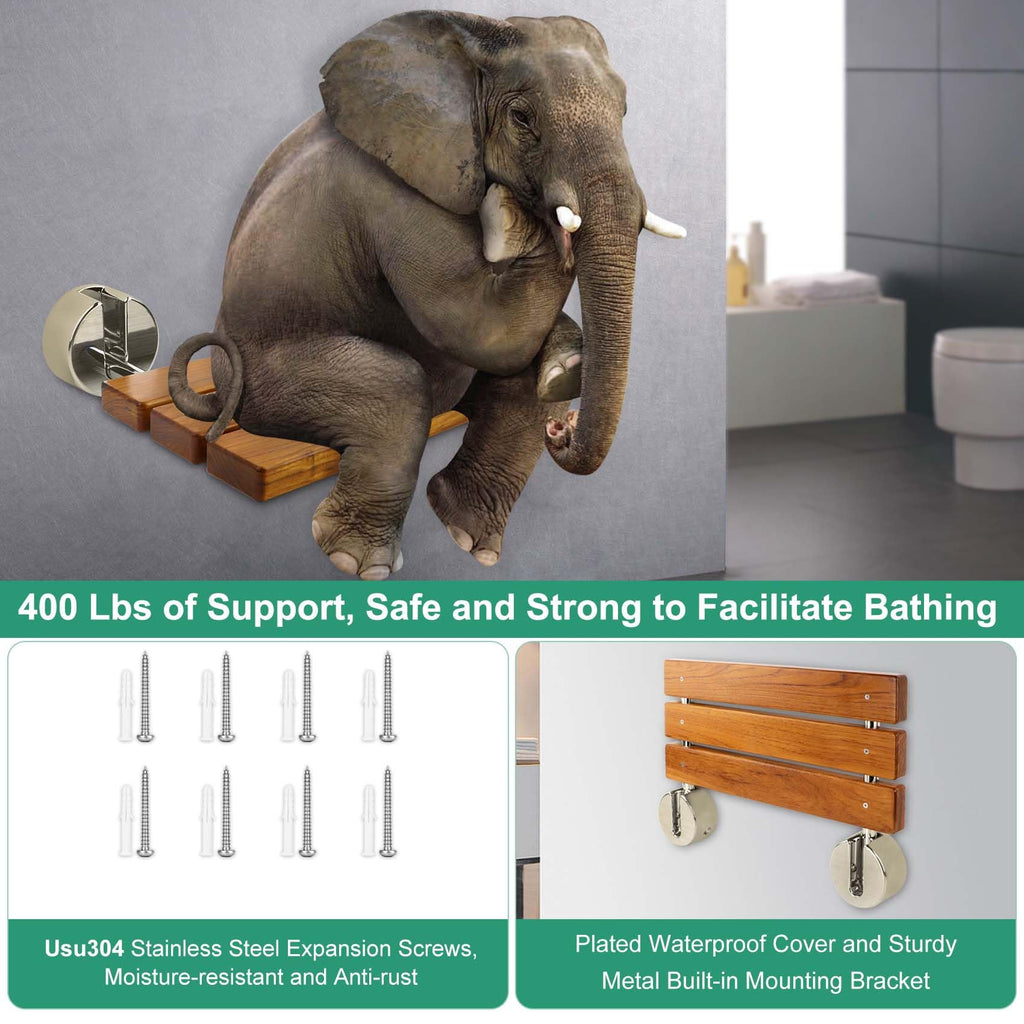 20 Inchs Teak Folding Shower Seat Wall Mounted, Fold Down Shower Seat for Inside Shower, Home Care Folding Shower Seat, Wall Mounted Shower Bench with 400 Lb. (Wood)