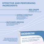 Dulac Diosmin 500, Micronized Diosmin Hesperidin Dietary Supplement 1000mg per serving, Horse Chestnut Extract, Butcher’s Broom & Red Grape Extract, Leg Circulation Support, 80 Tablets, Made in Italy