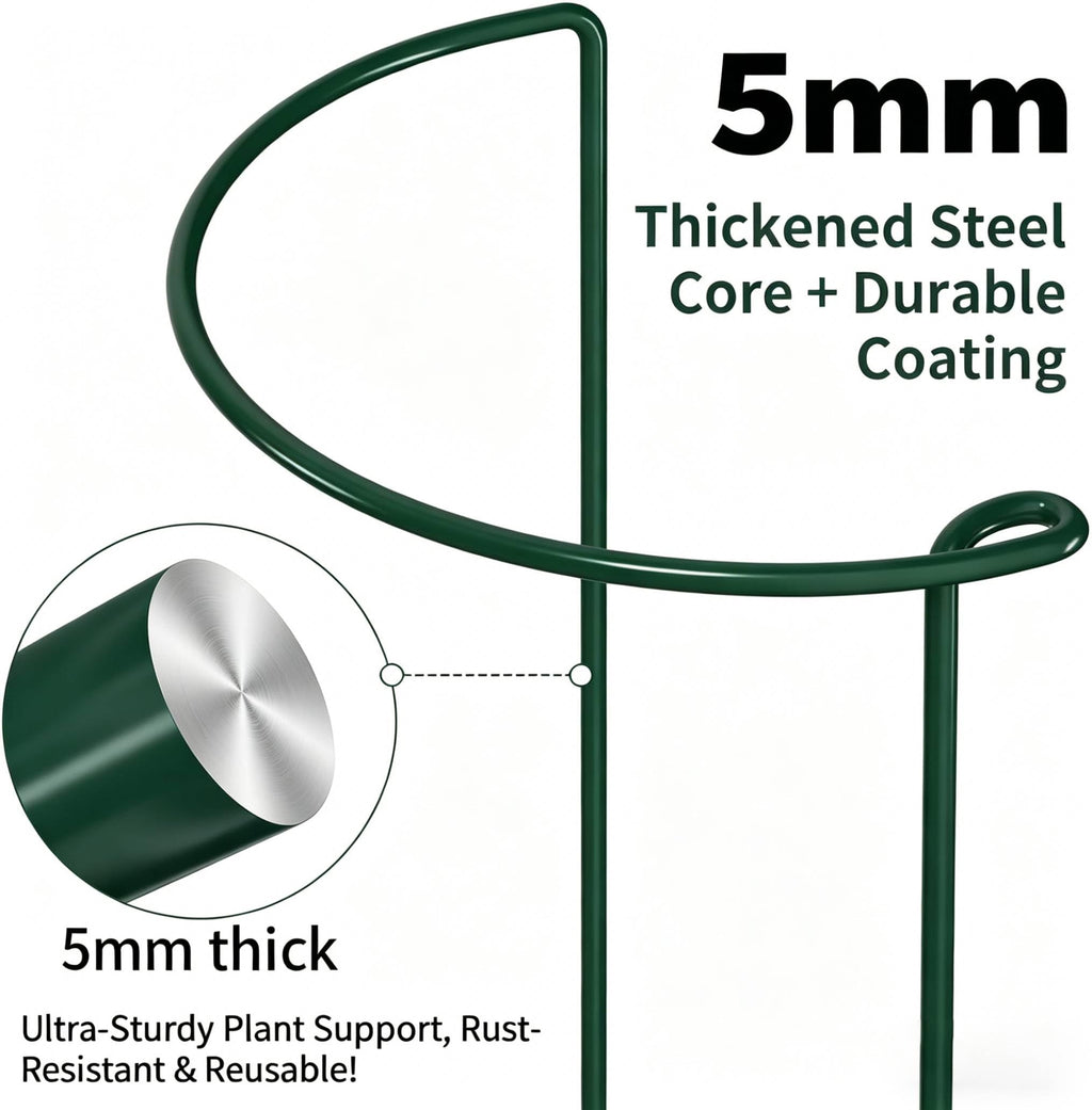 AMAGABELI 6 Pack 16 Inch Plant Support Stakes Peony Cage Heavy Duty Ring Metal Garden Support Structures Plant Cage with Ties for Indoor Flower Outdoor Tomato Hydrangea Monstera