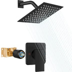 Heyalan Shower Faucet Set with Valve, Bathroom Rainfall Shower System, Wall Mount Single Handle Shower Trim Kit, Rainfall Fixed Shower Head, 8 Inch Square Shower Head, Matte Black